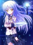  angel_beats! blood long_hair school_uniform silver_hair skirt solo tenshi_(angel_beats!) weapon yellow_eyes yuku_(kiollion) 