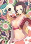  amazon bad_id bad_pixiv_id black_hair blue_eyes boa_hancock breasts cape cleavage earrings epaulettes groin jewelry large_breasts moai_(aoh) navel one_piece salome_(one_piece) skull snake tongue 