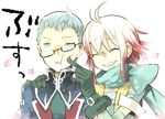  1girl bad_id bad_pixiv_id blue_eyes blue_hair cheek_poking glasses hubert_ozwell multicolored_hair pascal poking red_hair scarf tales_of_(series) tales_of_graces two-tone_hair white_background white_hair zenmai 