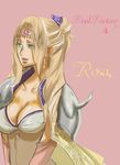  1girl blonde_hair breasts cape cleavage detached_sleeves earrings female final_fantasy final_fantasy_iv green_eyes hair_ornament jewelry leotard long_hair rosa_farrell shoulder_pads solo tiara zdj 