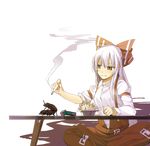  bad_id bad_pixiv_id beetle bow bug cigarette fujiwara_no_mokou hair_bow hidebo insect long_hair red_eyes sex silver_hair solo suspenders touhou transparent_background 