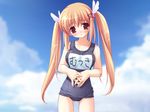  artist_request game_cg name_tag one-piece_swimsuit school_swimsuit solo sukumizu_2 swimsuit twintails 