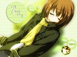  artist_request brown_hair closed_eyes kirishima_kaori long_sleeves moekan short_hair sleeping solo zzz 