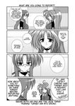  comic facial_mark forehead_mark greyscale hair_intakes hard_translated lety_lowran lindy_harlaown long_sleeves lyrical_nanoha mahou_shoujo_lyrical_nanoha mahou_shoujo_lyrical_nanoha_a's mikage_takashi military military_uniform monochrome multiple_girls ponytail translated tsab_naval_military_uniform uniform 