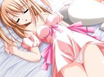  bare_shoulders bed blonde_hair bow cameltoe choco_chip closed_eyes dress game_cg imouto_jiru kohinata_nana large_bow lying on_back panties pantyshot pantyshot_(lying) pink_bow ribbon short_dress sleeping solo thigh_gap twintails underwear white_panties 