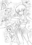  6+girls ;d aircraft airplane angry bag barasuishou bare_shoulders blush breasts camisole cleavage directional_arrow eighth_note flying greyscale hair_ornament hat heart heart_hair_ornament heterochromia hina_ichigo kanaria medium_breasts midriff monochrome multiple_girls musical_note naruse_mamoru navel one_eye_closed open_mouth parted_lips rozen_maiden shinku shopping_bag simple_background skirt smile spaghetti_strap standing steering stomping suigintou suiseiseki white_background 