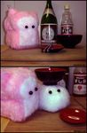  breadcat chopsticks copyright_request food mochi no_humans object_on_head photo sake wagashi 