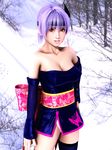  3d ayane_(doa) bare_shoulders black_legwear breasts cleavage dead_or_alive incise_soul japanese_clothes large_breasts m-rs panties pantyshot pantyshot_(standing) solo standing thighhighs underwear white_panties 