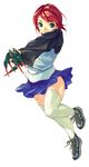  artist_request long_sleeves my-hime red_hair school_uniform shoes short_hair smile sneakers solo thighhighs yuuki_nao zettai_ryouiki 