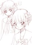  blush face fukuzawa_yumi maria-sama_ga_miteru matsudaira_touko monochrome multiple_girls nakamura_kusata red school_uniform serafuku sketch twintails 