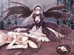  artist_request bird birdcage black_hair black_wings blood bow cage chain closed_eyes cross crying death dress feathers flower frills gothic_lolita hairband kakizaki_megu light_smile lolita_fashion lolita_hairband long_hair long_sleeves looking_at_viewer multiple_girls pale_skin pink_eyes ribbon rose rozen_maiden silver_hair smile suigintou tears thorns wings 