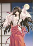  absurdres breasts hakama highres japanese_clothes kimizuka_aoi long_hair long_sleeves lost_passage medium_breasts miko open_clothes open_shirt red_hakama ribbon scan shirt solo usa_mizuki very_long_hair 