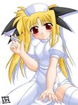  artist_request blonde_hair fate_testarossa hat long_hair lyrical_nanoha mahou_shoujo_lyrical_nanoha nurse nurse_cap red_eyes solo syringe thighhighs twintails 