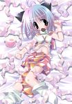  animal_ears blue_hair cat_ears character_request food_in_mouth navel paco ragnarok_online ribbon short_hair solo valentine 