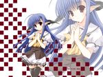  blue_hair half_updo long_hair naruse_mamoru nerine pointy_ears red_eyes school_uniform shuffle! solo thighhighs 