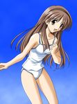  artist_request blue_background brown_hair camisole hairband hizuki_ayaka leaning_forward lingerie long_hair looking_at_viewer memories_off open_mouth panties solo underwear underwear_only yellow_eyes 