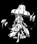  crossed_legs fan folding_fan gap greyscale haniwa_(leaf_garden) long_hair monochrome solo touhou umbrella yakumo_yukari 