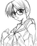  artist_request braid glasses greyscale hoshina_tomoko long_sleeves monochrome school_uniform sketch solo to_heart 