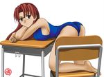  artist_request azumanga_daiou brown_eyes brown_hair chair desk glasses mizuhara_koyomi one-piece_swimsuit school_swimsuit solo swimsuit 