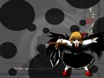  black_wings blonde_hair copyright_name darkness ex-rumia fukaiton hair_ribbon long_sleeves necktie outstretched_arms ribbon rumia short_hair solo spread_arms sword the_embodiment_of_scarlet_devil touhou weapon wings 