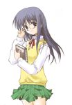  artist_request glasses kurusugawa_ayaka long_sleeves pleated_skirt school_uniform skirt solo to_heart 