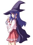  artist_request blue_hair cape hat kurusugawa_serika long_hair long_sleeves purple_eyes school_uniform serafuku solo to_heart witch_hat 