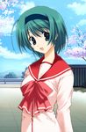  artist_request green_eyes green_hair long_sleeves lowres solo to_heart_2 yoshioka_chie 