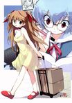  ayanami_rei blue_eyes blue_hair dress e=mc2_(mosimosi) glasses highres long_hair luggage multiple_girls nagisa_kaworu neon_genesis_evangelion orange_hair red_eyes school_uniform short_hair souryuu_asuka_langley yellow_dress 