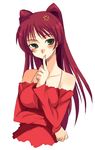  bare_shoulders blush brown_eyes dress kousaka_tamaki kusanagi_tonbo long_hair long_sleeves red_dress red_hair solo to_heart_2 