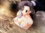  breasts cleavage game_cg large_breasts miko-san_hosoude_hanjouki miyatsuki_itsuka naked_towel night nude onsen outdoors solo towel yuubi_(miko-san_hosoude_hanjouk) 