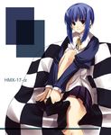  artist_request blue_hair blush ilfa long_sleeves robot_ears sitting solo to_heart_2 