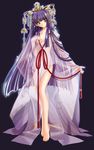  barefoot carnelian chihaya_(clothing) crown feet highres japanese_clothes kao_no_nai_tsuki kuraki_suzuna long_hair no_panties purple_hair see-through solo very_long_hair 