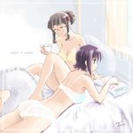  bed fujisawa_yayoi glasses lingerie machida_ayaka uchuu_no_stellvia underwear 