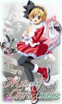  artist_request bag blonde_hair book boots brown_eyes cat choker christmas cross hairband leg_lift long_sleeves pantyhose santa_costume short_hair skirt snow snow_(game) solo tachibana_meiko tree 