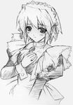  artist_request brooch greyscale jewelry kotonomiya_yuki long_sleeves maid monochrome short_hair sketch solo suigetsu turtleneck wrist_cuffs 