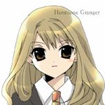  brown_eyes brown_hair character_name harry_potter hermione_granger koge_donbo long_hair necktie open_mouth school_uniform solo 