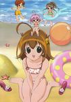  3girls ahoge artist_request barefoot beach bikini blue_eyes brown_eyes brown_hair buttons chibi chicchana_yukitsukai_sugar day fairy feet glasses green_eyes innertube large_buttons minigirl multiple_girls pepper_(chicchana_yukitsukai_sugar) pink_hair saga_bergman salt_(chicchana_yukitsukai_sugar) sandals short_hair starfish sugar_(chicchana_yukitsukai_sugar) swimsuit tankini toes wings 