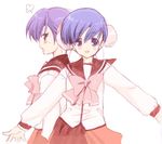  artist_request bun_cover double_bun himeyuri_ruri himeyuri_sango long_sleeves multiple_girls purple_hair school_uniform siblings to_heart_2 tsundere twins 