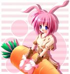  animal_ears blue_eyes bunny_ears carrot copyright_request paws pink_hair solo yamamoto_nori 