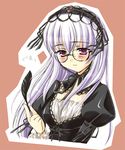  feathers glasses long_hair long_sleeves purple_eyes rozen_maiden setins silver_hair solo suigintou 