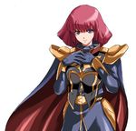  cape duplicate gundam gundam_zz haman_karn long_sleeves lowres midori_(searchlight) military military_uniform pink_hair purple_eyes solo uniform 