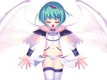  angel closed_eyes detached_sleeves game_cg green_hair halterneck lowleg lowleg_panties night_wizard night_wizard_mahou_taisen panties sasara_seimu skirt solo standing thigh_gap thighhighs underwear urotan white_legwear white_panties wings 