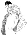  copyright_request greyscale japanese_clothes long_sleeves lowres miko monochrome panties sarashi satou_atsuki solo underwear 