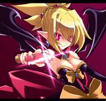  aiming_at_viewer blonde_hair bow bright_pupils disgaea dress lowres makai_senki_disgaea_2 pointy_ears rozalin slit_pupils solo strapless strapless_dress touya_(the-moon) yellow_bow 