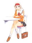  blonde_hair chair endou_akira kai_tomohisa long_sleeves loose_socks school_uniform sentimental_graffiti sitting socks solo table 