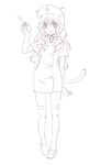  animal_ears cat_ears copyright_request greyscale monochrome nurse nyaou solo tail 