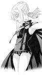  armpits artoria_pendragon_(all) cape casual_one-piece_swimsuit fate/stay_night fate_(series) frilled_swimsuit frills greyscale miharu_(ttt) monochrome one-piece_swimsuit saber solo swimsuit 