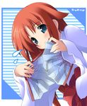  dual_wielding fan folding_fan hakama holding japanese_clothes kantoku long_sleeves miko miyashiro_karin red_hair red_hakama solo suigetsu 