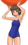  armpits arms_up artist_request ball beachball black_eyes blush brown_hair carrying_overhead character_request copyright_request holding_beachball one-piece_swimsuit school_swimsuit short_hair smile solo source_request swimsuit 