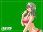  bikini blue_eyes clover_(game_cg) green_hair highres nishimata_aoi one_eye_closed solo swimsuit wallpaper 
